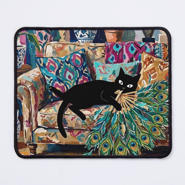 Item preview, Mischievous Black Cat Shredding Feather Fan Matisse Style Print designed and sold by DuckOddity.
