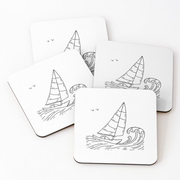 Item preview, Doodle illustration of a sailboat slicing through the water under full sail designed and sold by rasagamastore.