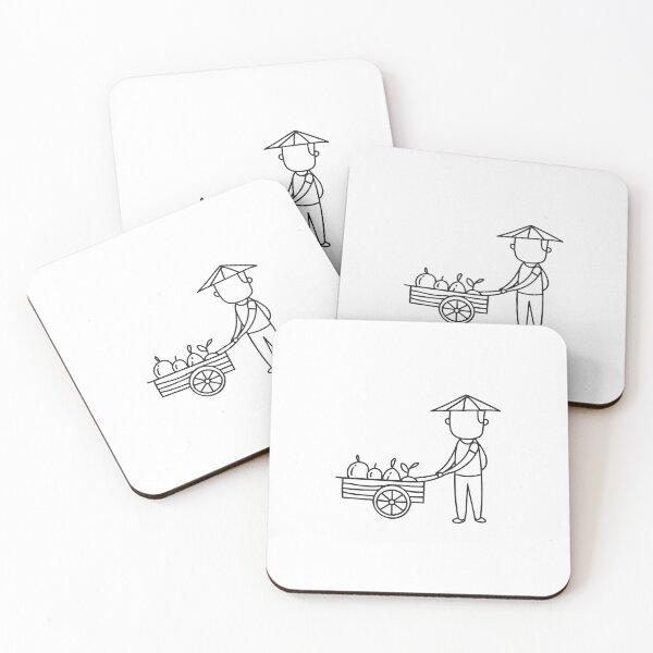 Item preview, Doodle illustration of a vendor selling fresh fruit from a wooden cart designed and sold by rasagamastore.