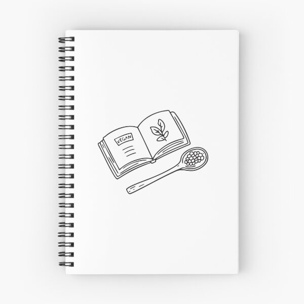 Item preview, Doodle illustration of a vegan cookbook opened beside a wooden spoon designed and sold by rasagamastore.
