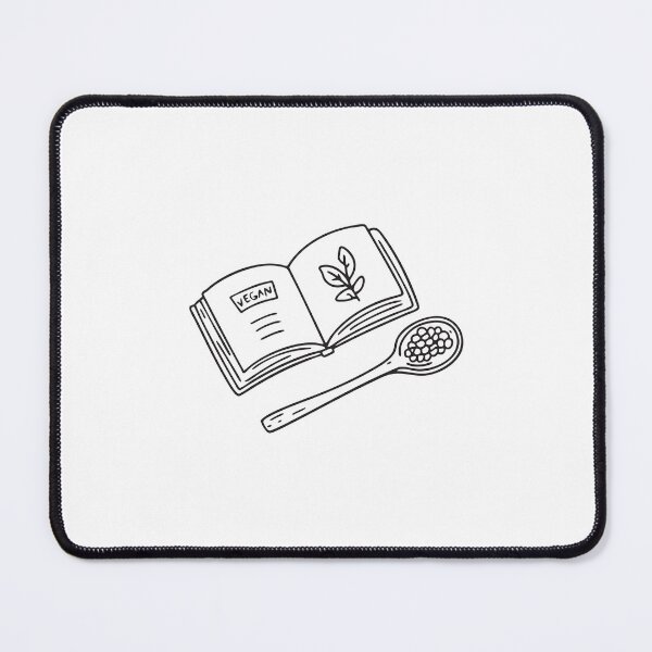 Item preview, Doodle illustration of a vegan cookbook opened beside a wooden spoon designed and sold by rasagamastore.