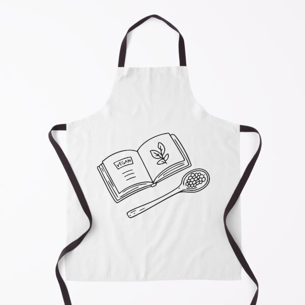 Item preview, Doodle illustration of a vegan cookbook opened beside a wooden spoon designed and sold by rasagamastore.