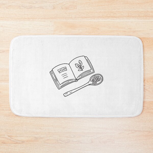 Item preview, Doodle illustration of a vegan cookbook opened beside a wooden spoon designed and sold by rasagamastore.
