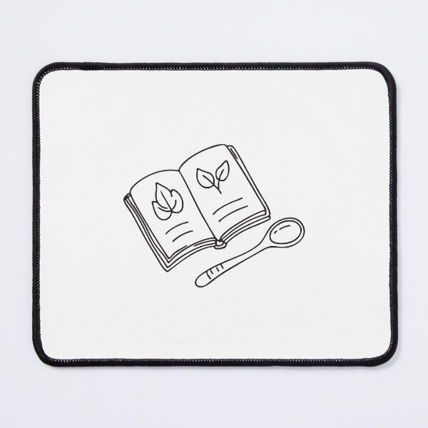 Item preview, Doodle illustration of an open vegan cookbook next to a wooden spoon designed and sold by rasagamastore.