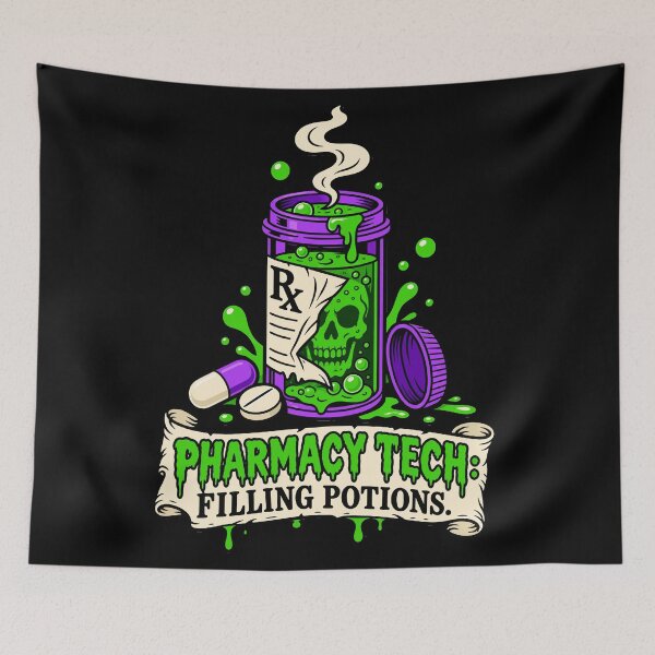 Item preview, Pharmacy Tech Filling Potions Halloween Skull Potion Bottle designed and sold by Uglyandcute.