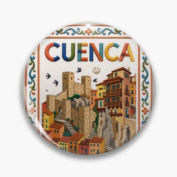 Aperçu de l'œuvre Maisons suspendues de Cuenca, Espagne - Illustration de voyage brodée créée et vendue par Witsprings.