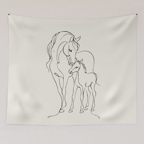 Item preview, Outline of Foal and Mother Horse Line Drawing designed and sold by FemmePod.