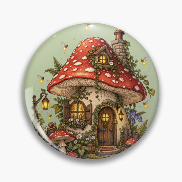 Item preview, Enchanted Mushroom Cottage Fireflies Cottagecore Art designed and sold by Artemis & Woven Collective.