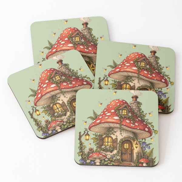 Item preview, Enchanted Mushroom Cottage Fireflies Cottagecore Art designed and sold by Artemis & Woven Collective.