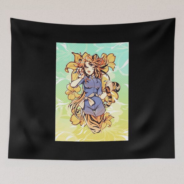 Item preview, Vibrant Tiger Girl with Floral Background Art designed and sold by Fibi-studio.