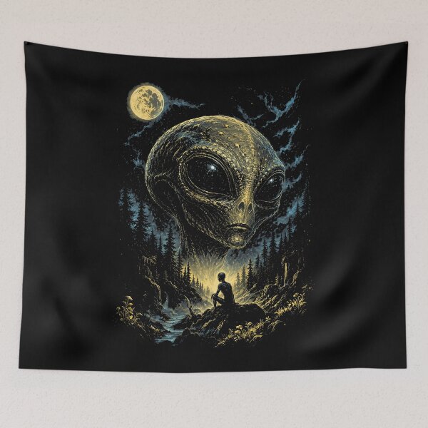 Item preview, Alien in the Moonlit Forest | Retro Vintage Dark Sci-Fi Fantasy designed and sold by Qudkin.