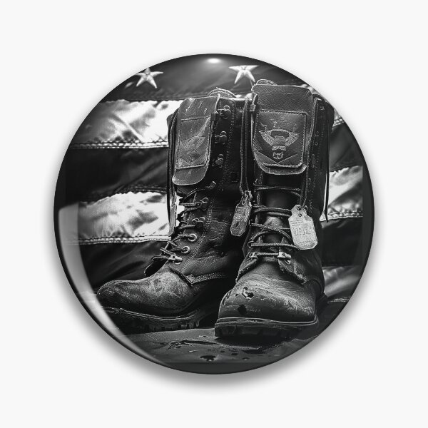 Item preview, Veteran Combat Boots with Dog Tags Patriotic Military Black and White Art designed and sold by inkoutninja.