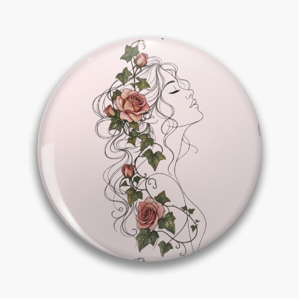 Item preview, Art Nouveau Woman Profile Blooming Pink Roses Line Art designed and sold by Artemis & Woven Collective.