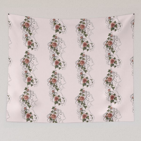 Item preview, Art Nouveau Woman Profile Blooming Pink Roses Line Art designed and sold by Artemis & Woven Collective.