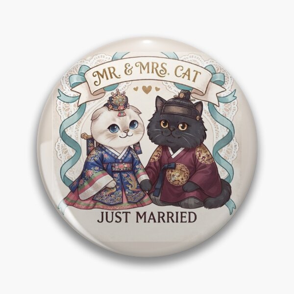 Item preview, Mr & Mrs Cat Just Married Traditional Korean Hanbok Wedding Cute Cats Gift Art Print designed and sold by PetalsPaws.