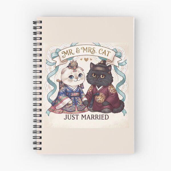Item preview, Mr & Mrs Cat Just Married Traditional Korean Hanbok Wedding Cute Cats Gift Art Print designed and sold by PetalsPaws.