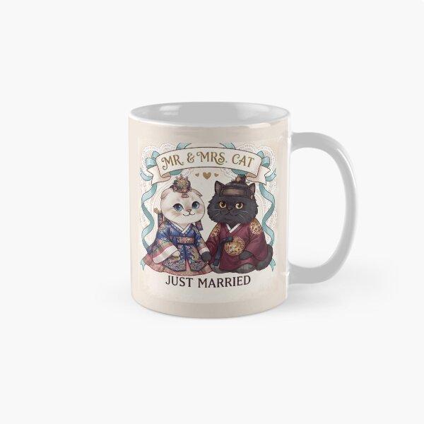 Item preview, Mr & Mrs Cat Just Married Traditional Korean Hanbok Wedding Cute Cats Gift Art Print designed and sold by PetalsPaws.