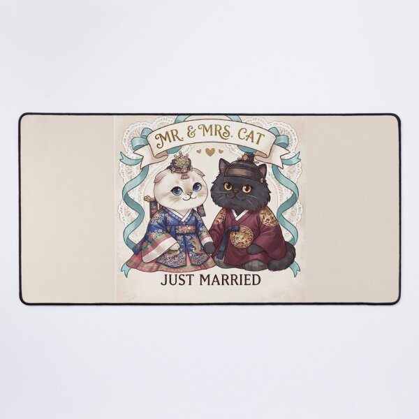 Item preview, Mr & Mrs Cat Just Married Traditional Korean Hanbok Wedding Cute Cats Gift Art Print designed and sold by PetalsPaws.