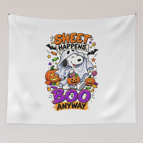 Item preview, Copy of Snoopy Halloween, Sheet Happens Boo Anyway Funny Snoopy Halloween Ghost designed and sold by graphic-genie.