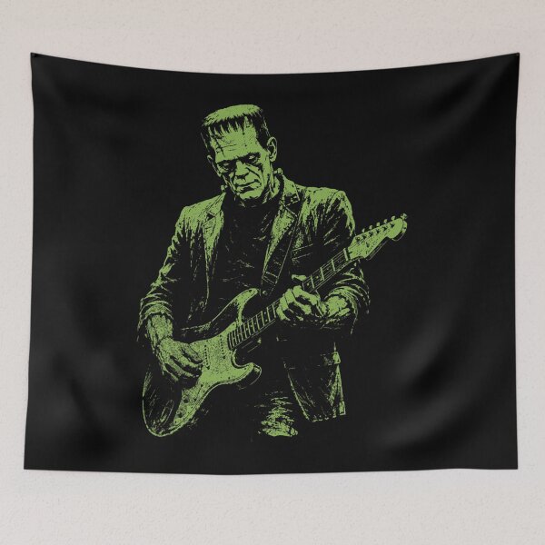 Item preview, frankenstein monster guitarist vintage horror rock music designed and sold by RebeccaKath781.