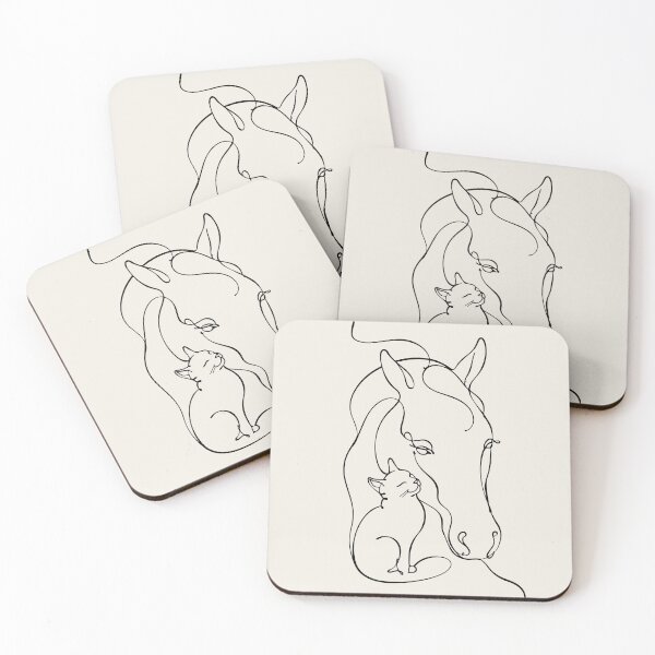 Item preview, Horse Head Line Art With Cat Outline Drawing designed and sold by FemmePod.