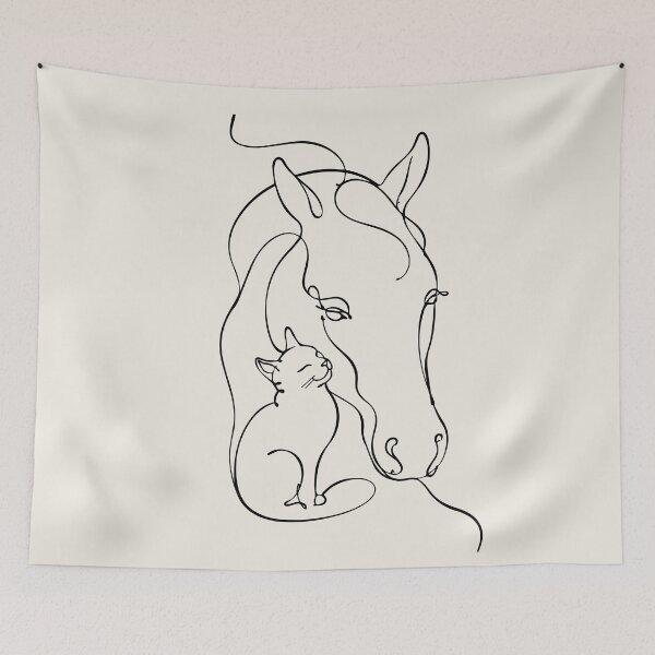 Item preview, Horse Head Line Art With Cat Outline Drawing designed and sold by FemmePod.