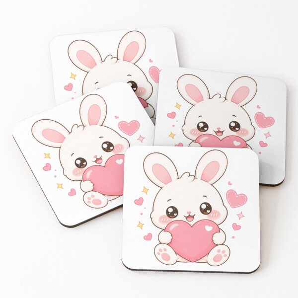 Item preview, Cute Kawaii Bunny Holding Pink Heart – Adorable Pastel Rabbit Sticker designed and sold by Vegasstickers.