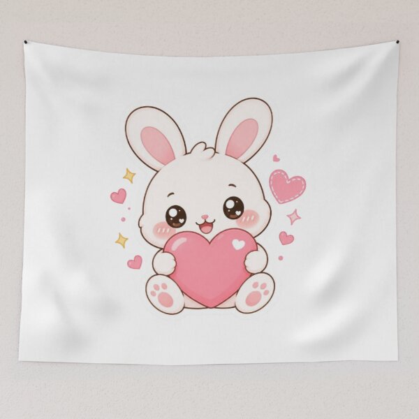 Artikelvorschau, Niedlicher Kawaii-Hase mit rosa Herz – Bezaubernder pastellfarbener Hasenaufkleber entworfen und verkauft von Vegasstickers.