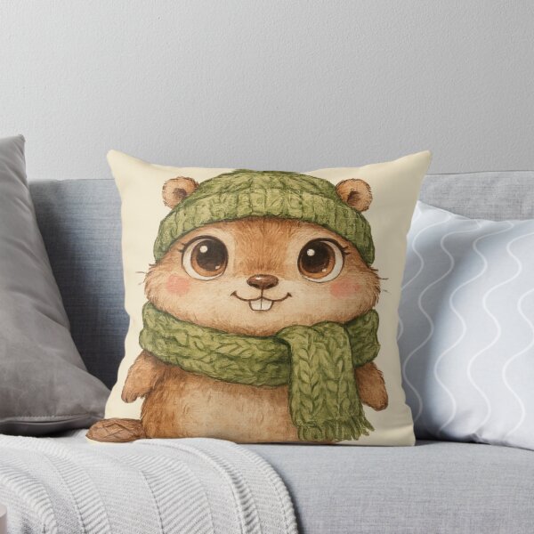 Item preview, Cute Baby Beaver in Green Scarf and Hat – Whimsical Watercolor Woodland Animal. designed and sold by SaraSumi.