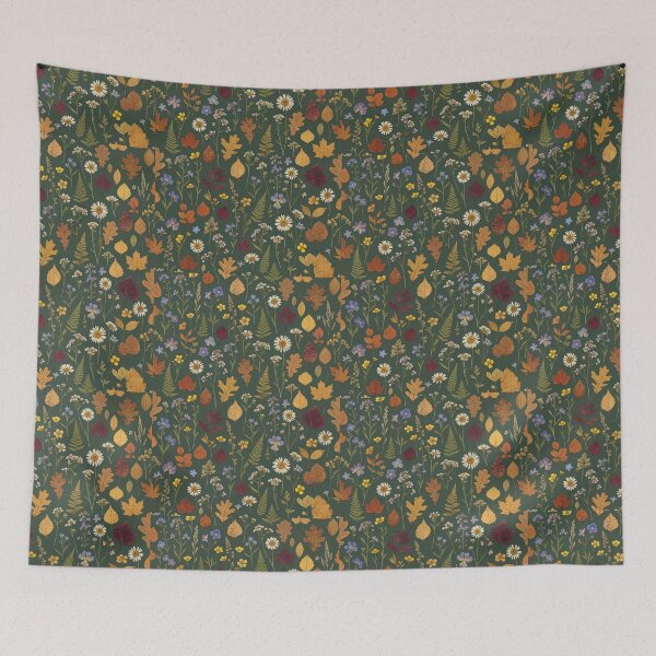Item preview, Pressed Botanical Wildflowers Deep Green Herbarium Pattern designed and sold by Artemis & Woven Collective.