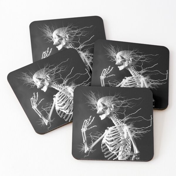 Item preview, Electric Skeleton with Lightning Surreal Anatomy Black and White Art designed and sold by inkoutninja.