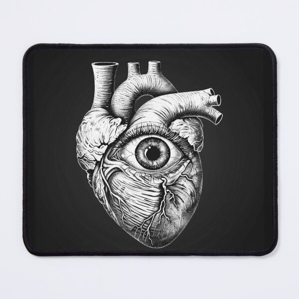 Item preview, All Seeing Anatomical Heart Surreal Eye Black and White Art Design designed and sold by inkoutninja.