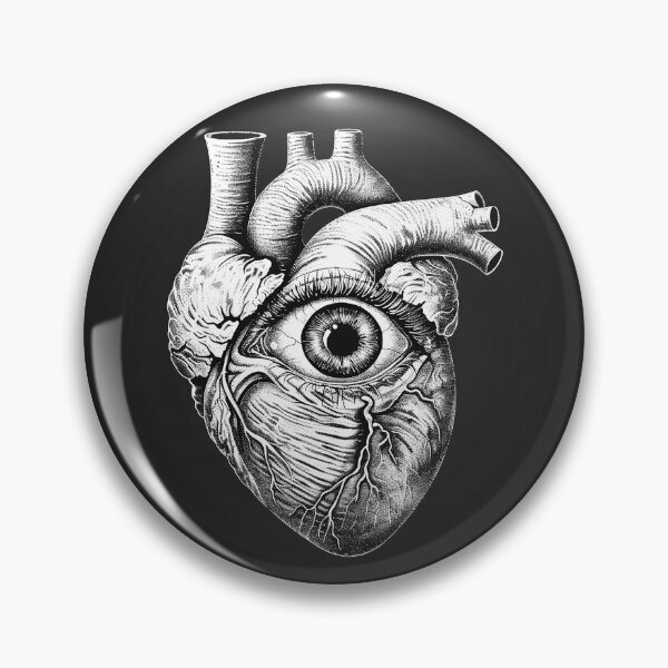 Item preview, All Seeing Anatomical Heart Surreal Eye Black and White Art Design designed and sold by inkoutninja.