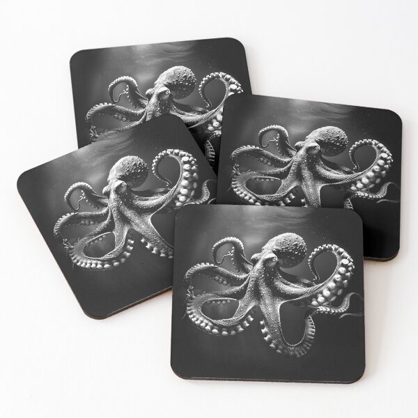Item preview, Black Octopus Underwater Dramatic Monochrome Marine Life Art Design designed and sold by inkoutninja.