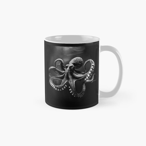 Item preview, Black Octopus Underwater Dramatic Monochrome Marine Life Art Design designed and sold by inkoutninja.