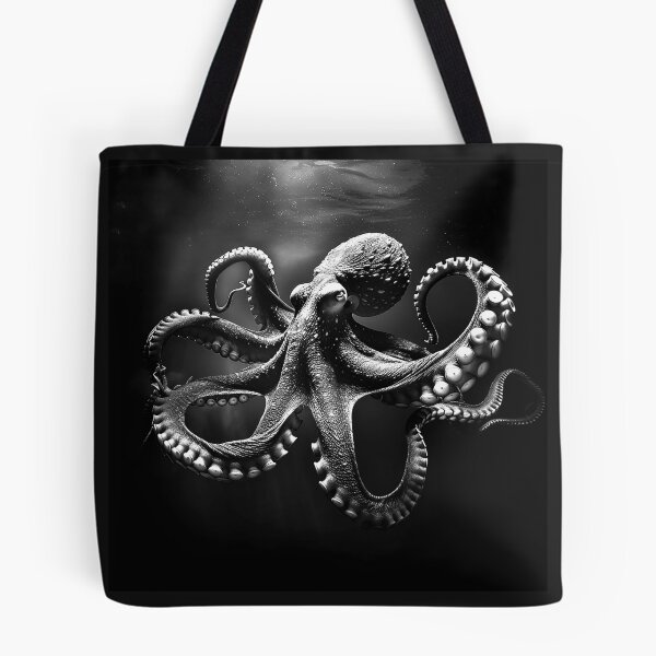Item preview, Black Octopus Underwater Dramatic Monochrome Marine Life Art Design designed and sold by inkoutninja.