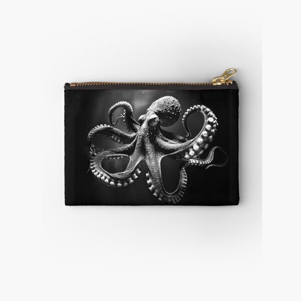 Item preview, Black Octopus Underwater Dramatic Monochrome Marine Life Art Design designed and sold by inkoutninja.