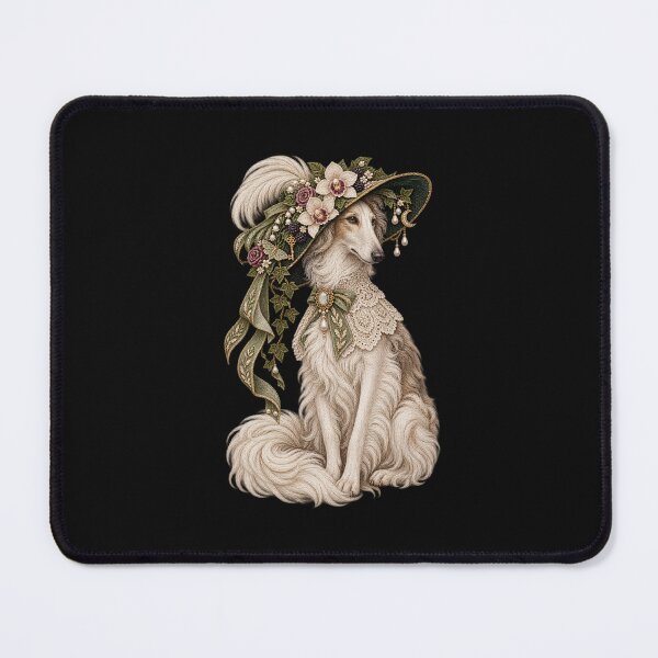 Item preview, Edwardian Dog Portrait – Elegant Embroidered Sighthound in Floral Hat designed and sold by Emoji Emblems.