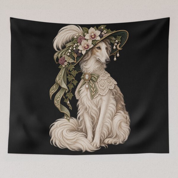 Item preview, Edwardian Dog Portrait – Elegant Embroidered Sighthound in Floral Hat designed and sold by Emoji Emblems.
