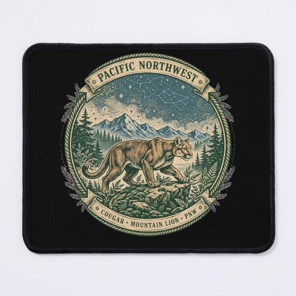 Item preview, Pacific Northwest Cougar Mountain Lion PNW Vintage Badge T-Shirt designed and sold by ElevatedPNW.