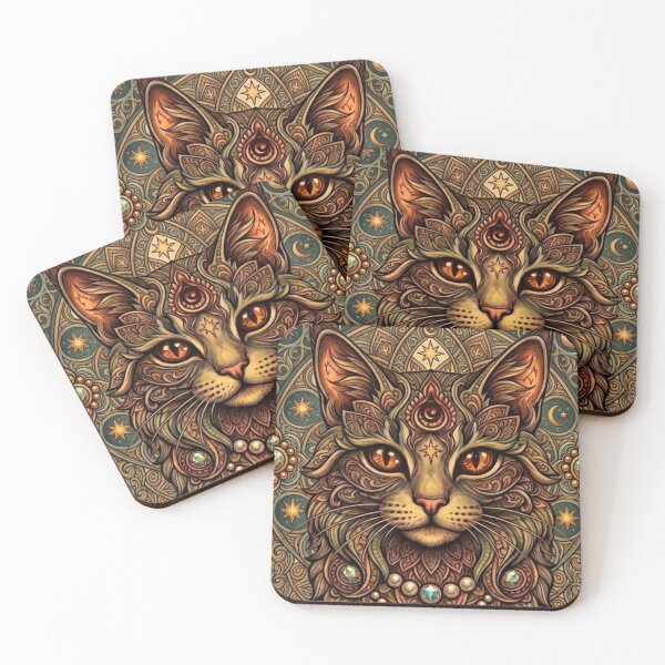 Item preview, Mystic Amber Eyes Mandala Cat Artwork designed and sold by Mindworx21.
