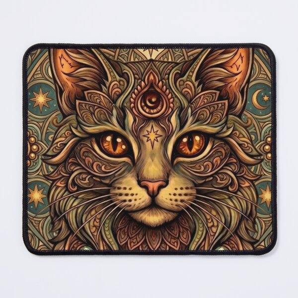 Item preview, Mystic Amber Eyes Mandala Cat Artwork designed and sold by Mindworx21.