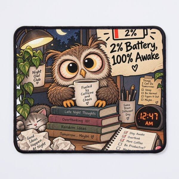 Item preview, 2% Battery 100% Awake Funny Owl Night Owl designed and sold by Genzfirevibes.
