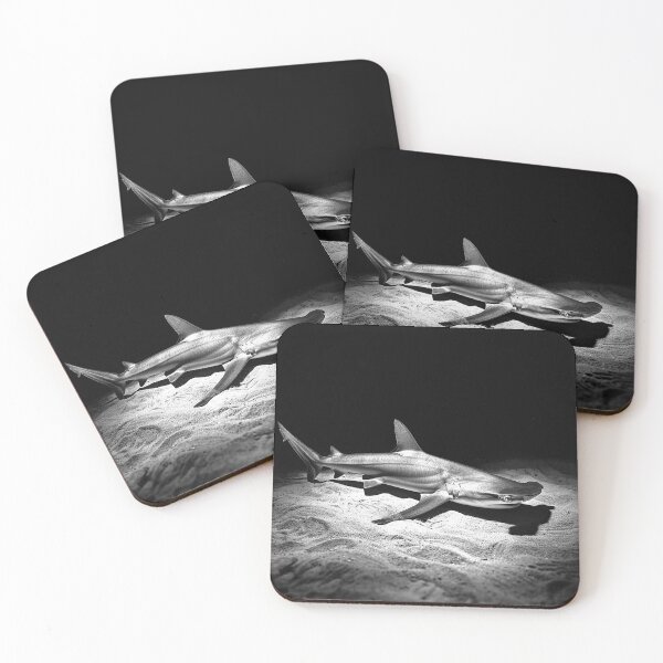 Item preview, Shark on Ocean Floor Black and White Underwater Marine Wildlife Art designed and sold by inkoutninja.