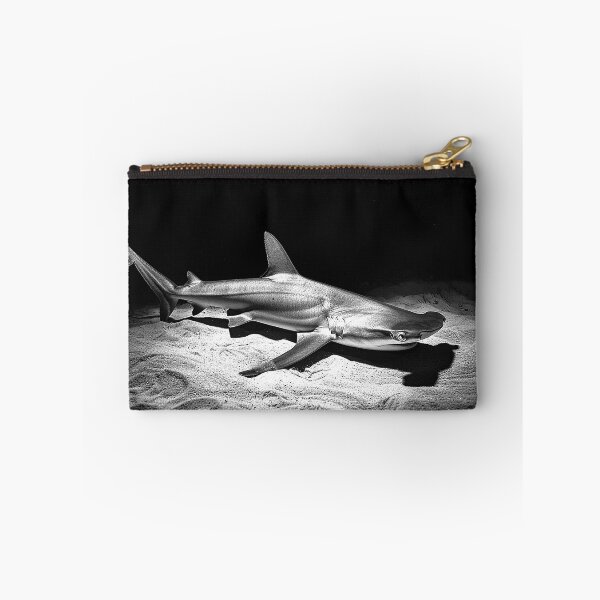 Item preview, Shark on Ocean Floor Black and White Underwater Marine Wildlife Art designed and sold by inkoutninja.