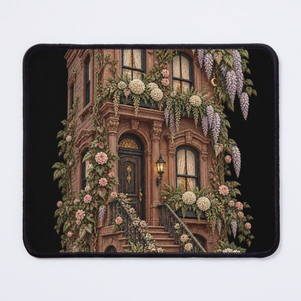 Item preview, Botanical Brownstone Townhouse Embroidery – Elegant Floral Architecture Art designed and sold by Emoji Emblems.