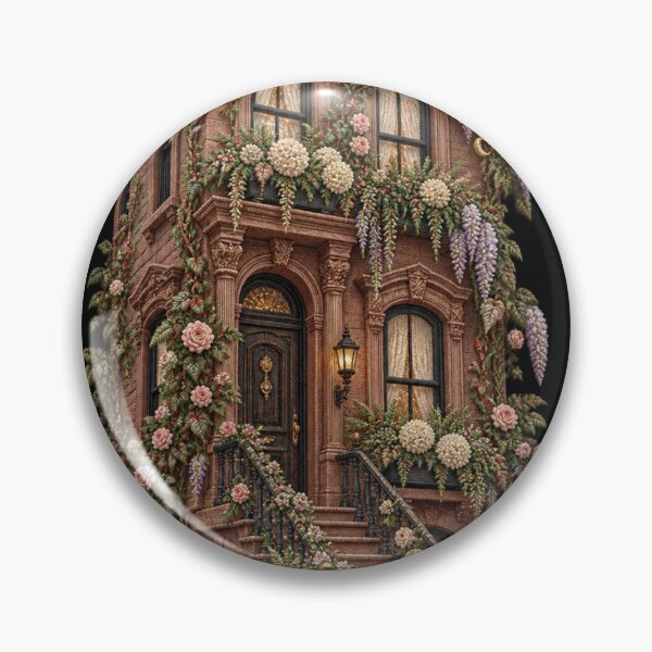 Item preview, Botanical Brownstone Townhouse Embroidery – Elegant Floral Architecture Art designed and sold by Emoji Emblems.