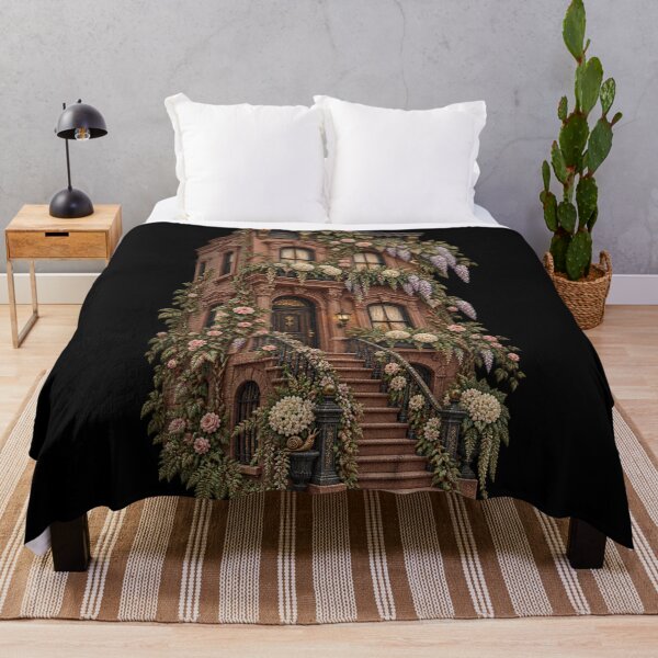 Item preview, Botanical Brownstone Townhouse Embroidery – Elegant Floral Architecture Art designed and sold by Emoji Emblems.