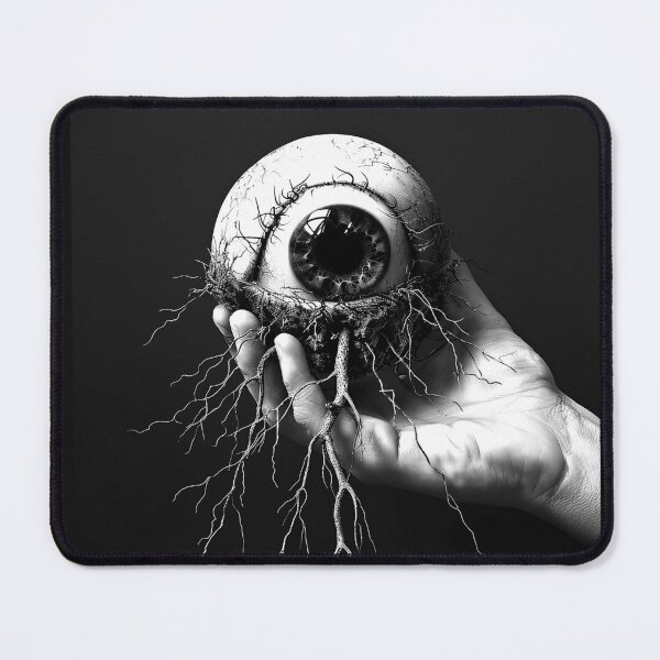 Item preview, Rooted Eyeball in Hand Surreal Creepy Black and White Dark Art Design designed and sold by inkoutninja.