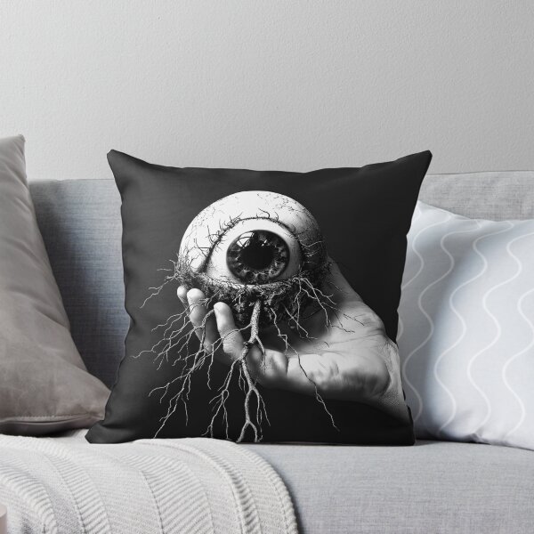 Item preview, Rooted Eyeball in Hand Surreal Creepy Black and White Dark Art Design designed and sold by inkoutninja.